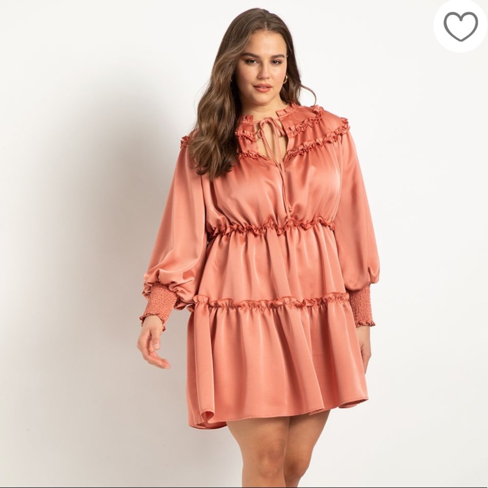 NWT Eloquii Satin Dress With Ruffle Yoke, Size 18